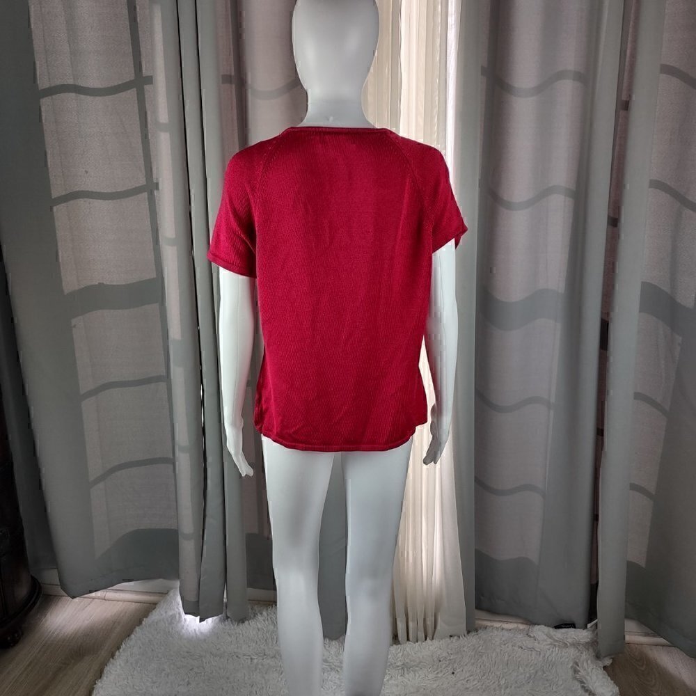 Jones New York Collection Womens Pullover Ruby, Burgundy Short Sleeve Top Size L - Picture 3 of 10